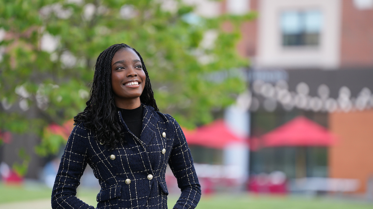 Angilee Blake poses for a picture on campus