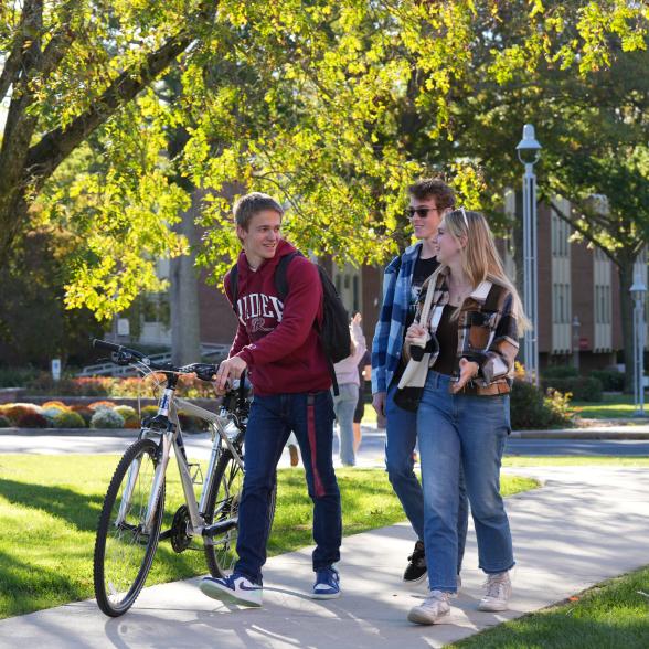 students walking campus together