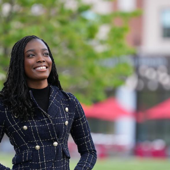 Angilee Blake poses for a picture on campus