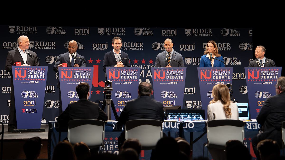 Democratic gubernatorial candidates on stage at Rider